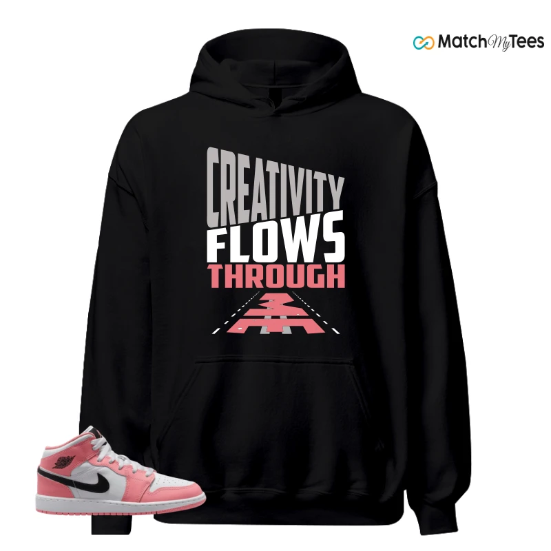 NIKE AIR JORDAN 1 MID GS PINK GAZE WHITE SNEAKER Matching Tees hoodie