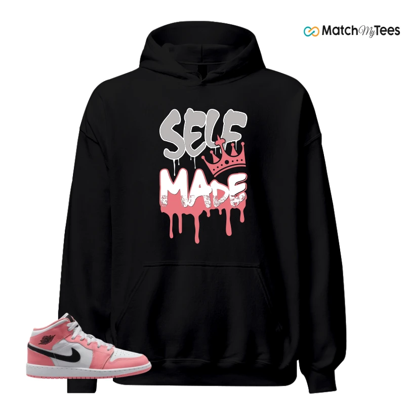 NIKE AIR JORDAN 1 MID GS PINK GAZE WHITE SNEAKER Matching Tees hoodie
