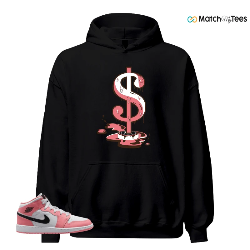 NIKE AIR JORDAN 1 MID GS PINK GAZE WHITE SNEAKER Matching Tees hoodie