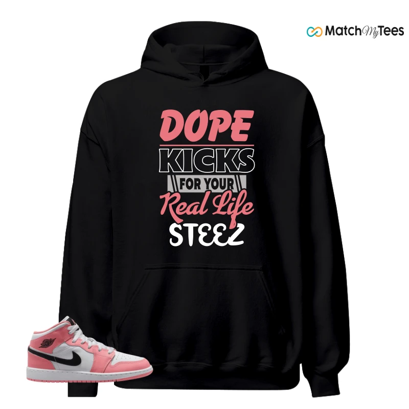 NIKE AIR JORDAN 1 MID GS PINK GAZE WHITE SNEAKER Matching Tees hoodie