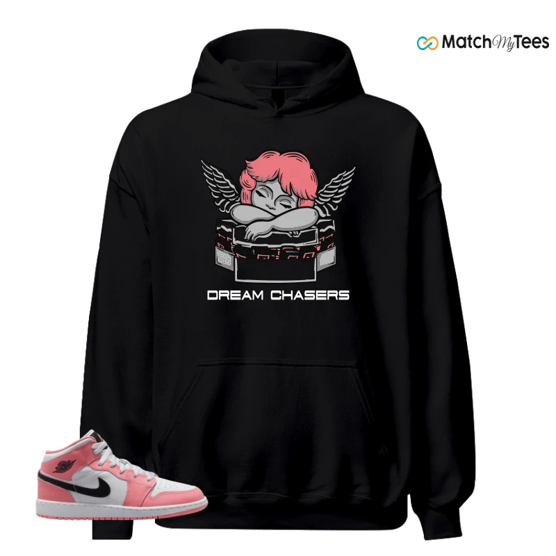 NIKE AIR JORDAN 1 MID GS PINK GAZE WHITE SNEAKER Matching Tees hoodie