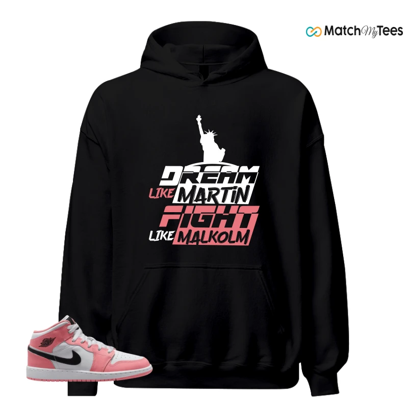 NIKE AIR JORDAN 1 MID GS PINK GAZE WHITE SNEAKER Matching Tees hoodie