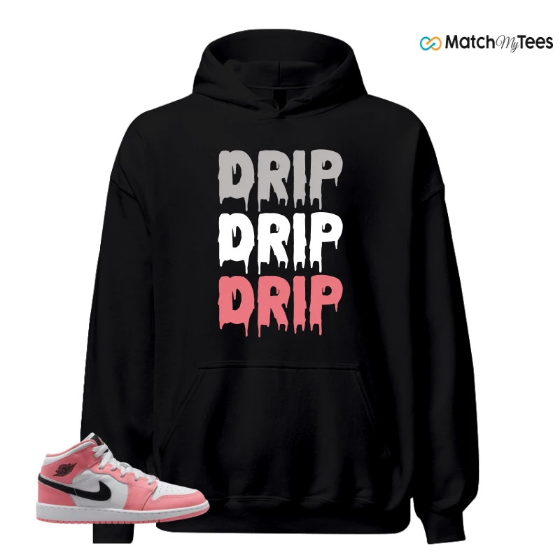 NIKE AIR JORDAN 1 MID GS PINK GAZE WHITE SNEAKER Matching Tees hoodie