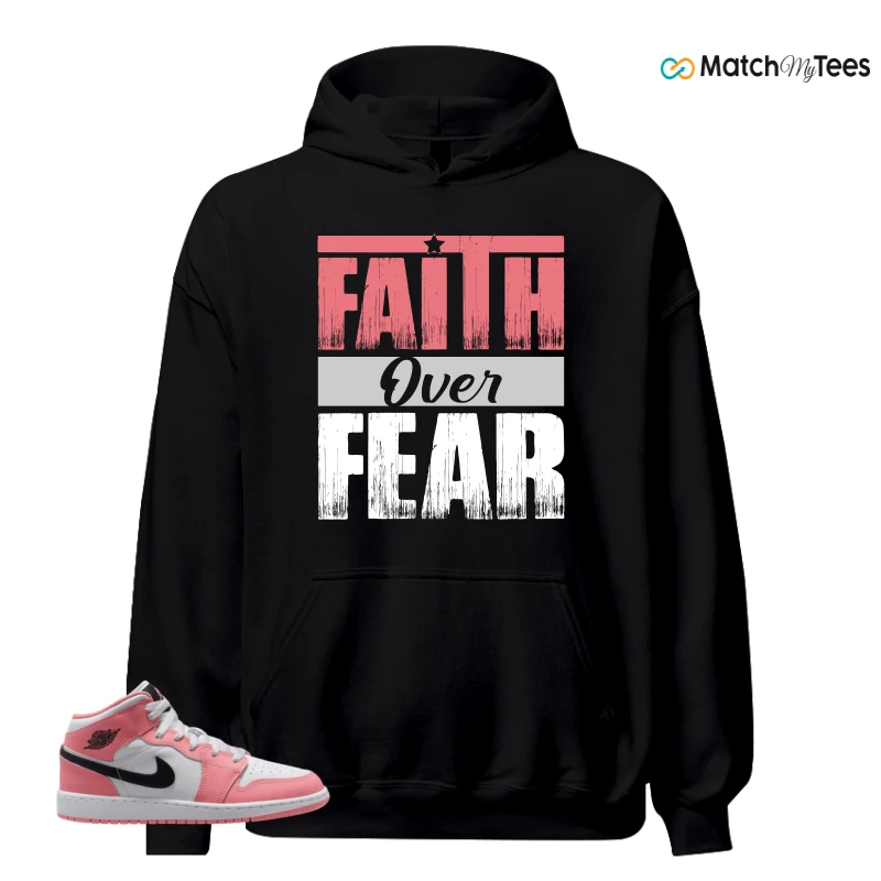 NIKE AIR JORDAN 1 MID GS PINK GAZE WHITE SNEAKER Matching Tees hoodie