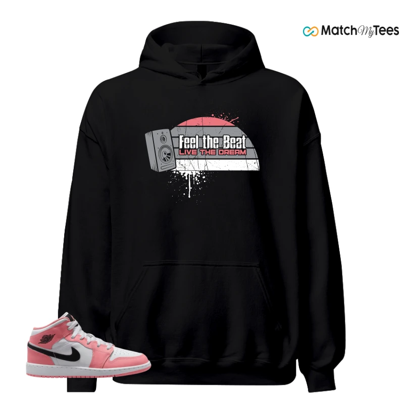 NIKE AIR JORDAN 1 MID GS PINK GAZE WHITE SNEAKER Matching Tees hoodie