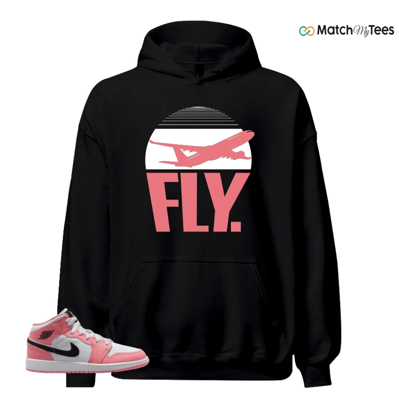 NIKE AIR JORDAN 1 MID GS PINK GAZE WHITE SNEAKER Matching Tees hoodie