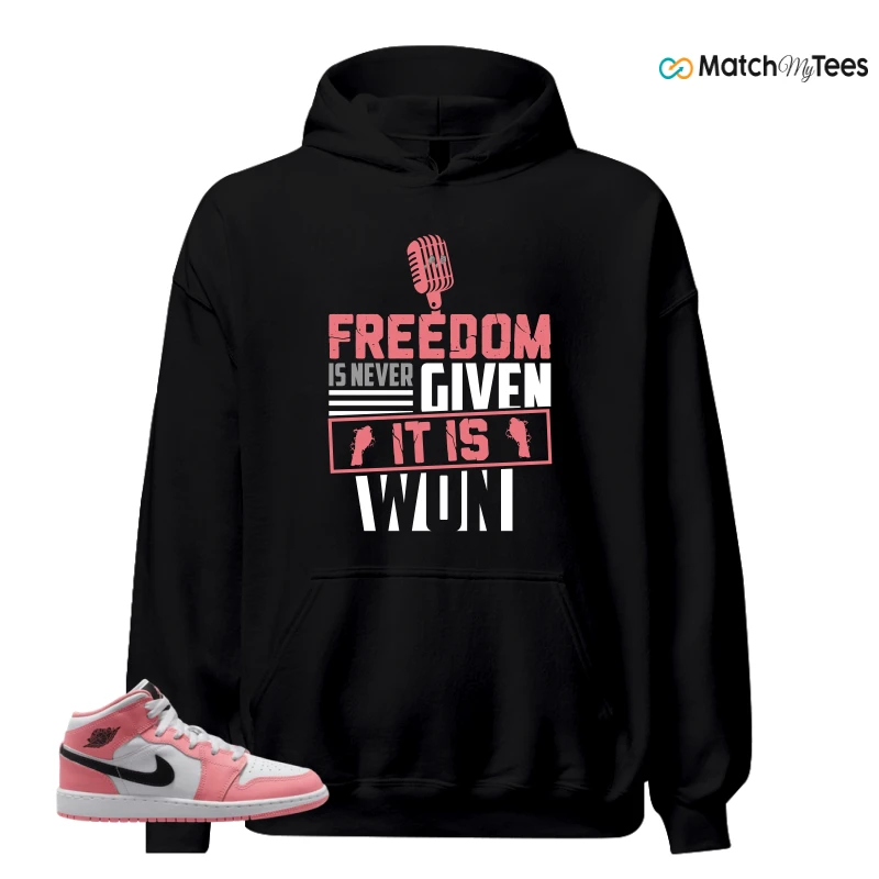 NIKE AIR JORDAN 1 MID GS PINK GAZE WHITE SNEAKER Matching Tees hoodie