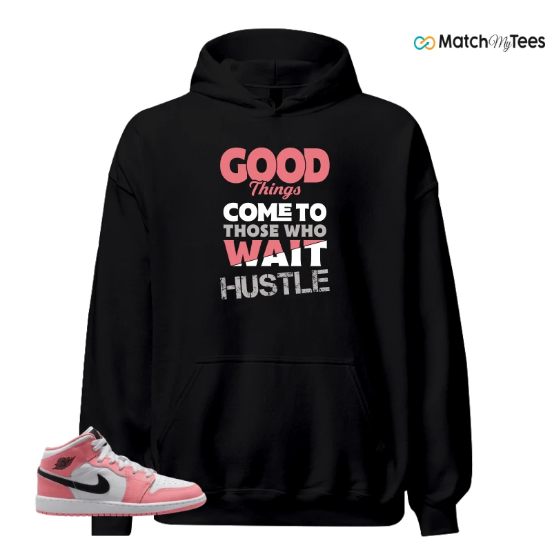 NIKE AIR JORDAN 1 MID GS PINK GAZE WHITE SNEAKER Matching Tees hoodie