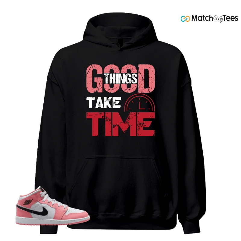 NIKE AIR JORDAN 1 MID GS PINK GAZE WHITE SNEAKER Matching Tees hoodie