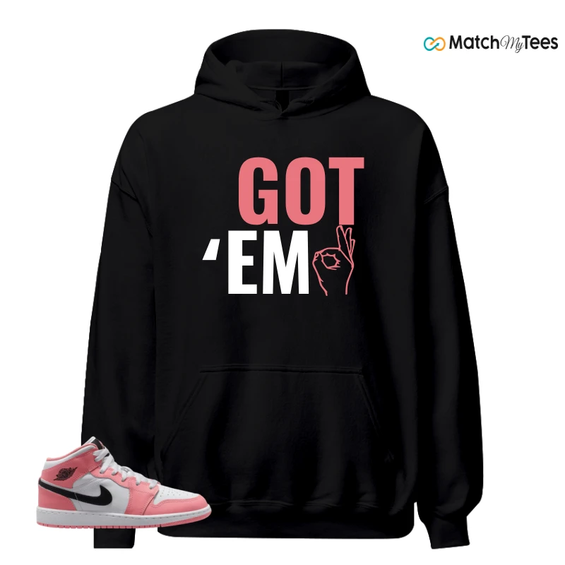 NIKE AIR JORDAN 1 MID GS PINK GAZE WHITE SNEAKER Matching Tees hoodie