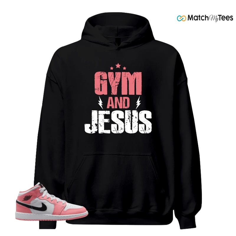 NIKE AIR JORDAN 1 MID GS PINK GAZE WHITE SNEAKER Matching Tees hoodie