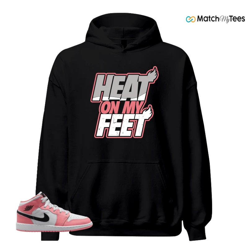 NIKE AIR JORDAN 1 MID GS PINK GAZE WHITE SNEAKER Matching Tees hoodie