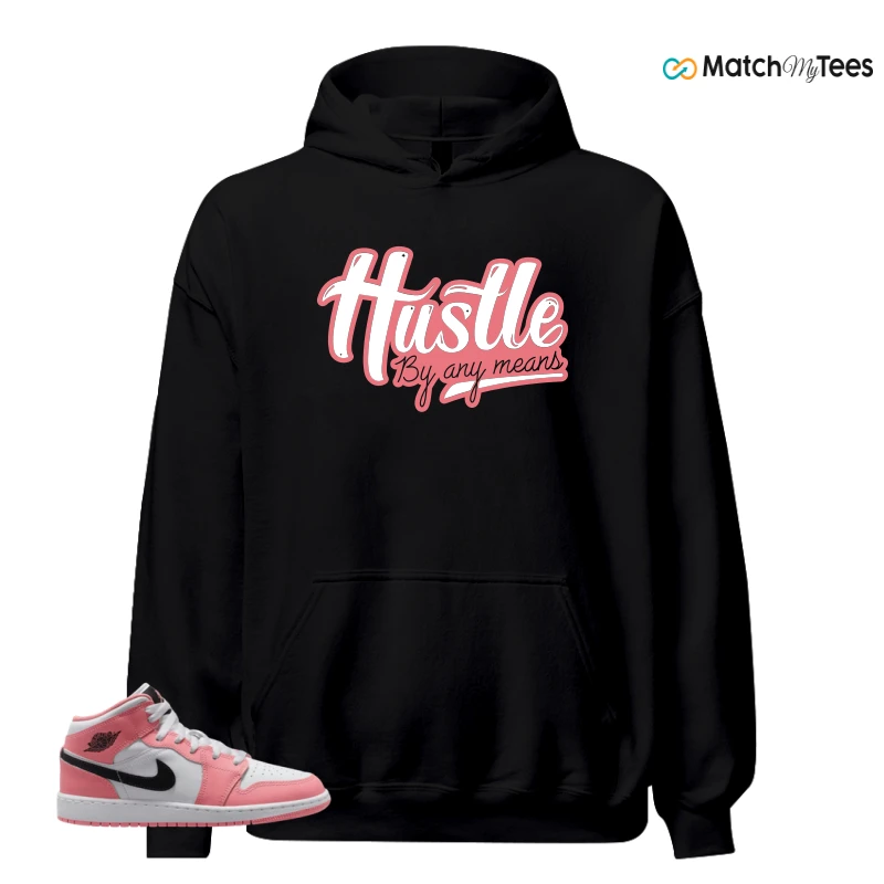 NIKE AIR JORDAN 1 MID GS PINK GAZE WHITE SNEAKER Matching Tees hoodie