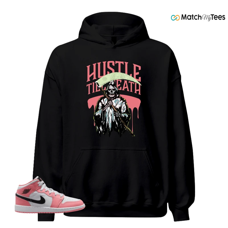 NIKE AIR JORDAN 1 MID GS PINK GAZE WHITE SNEAKER Matching Tees hoodie