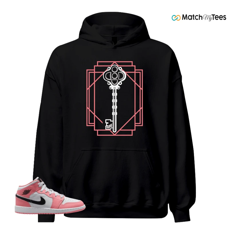 NIKE AIR JORDAN 1 MID GS PINK GAZE WHITE SNEAKER Matching Tees hoodie