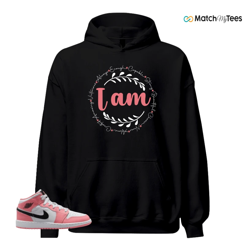 NIKE AIR JORDAN 1 MID GS PINK GAZE WHITE SNEAKER Matching Tees hoodie