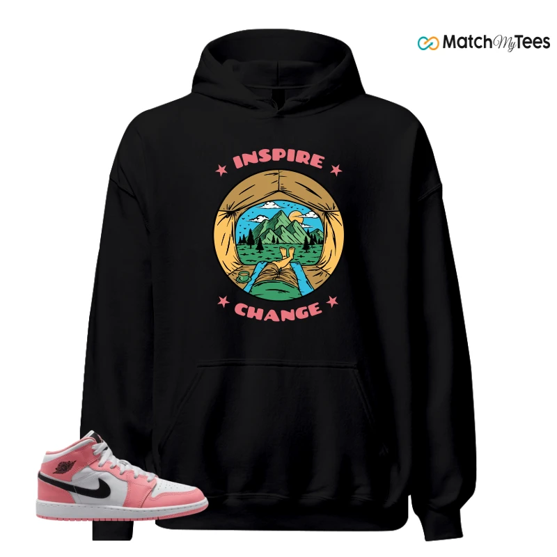 NIKE AIR JORDAN 1 MID GS PINK GAZE WHITE SNEAKER Matching Tees hoodie