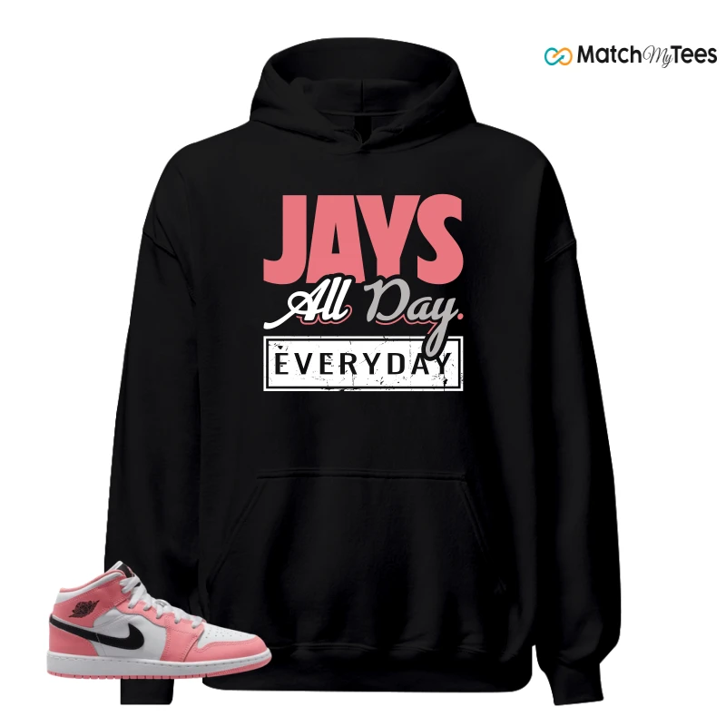 NIKE AIR JORDAN 1 MID GS PINK GAZE WHITE SNEAKER Matching Tees hoodie