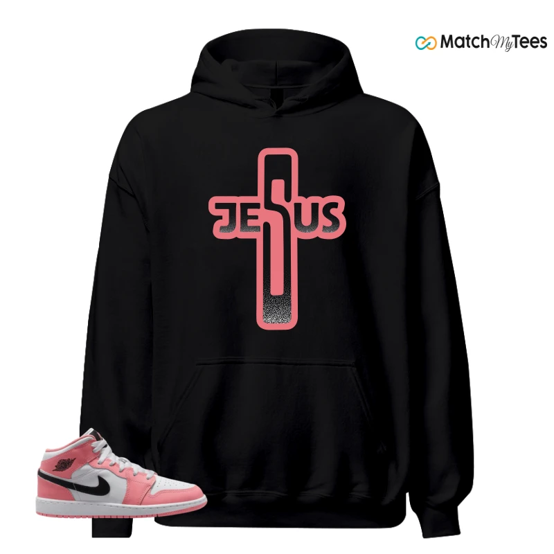 NIKE AIR JORDAN 1 MID GS PINK GAZE WHITE SNEAKER Matching Tees hoodie