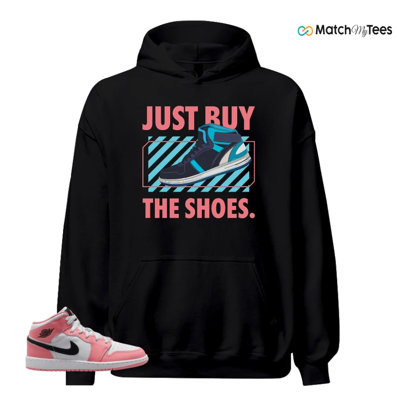 NIKE AIR JORDAN 1 MID GS PINK GAZE WHITE SNEAKER Matching Tees hoodie
