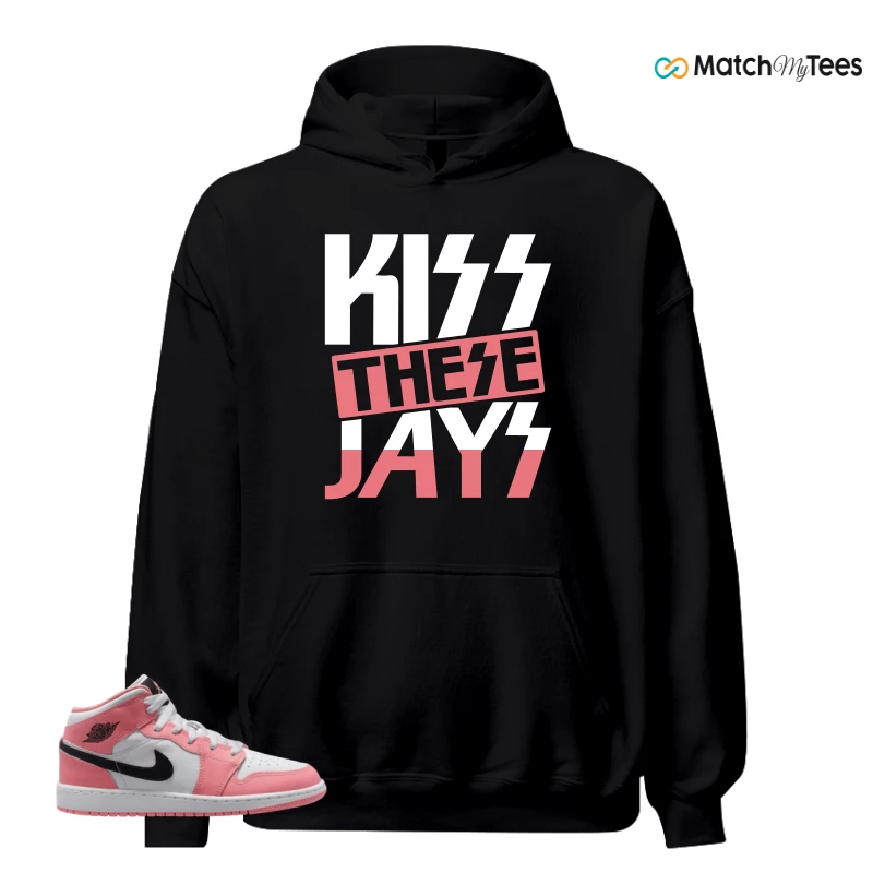 NIKE AIR JORDAN 1 MID GS PINK GAZE WHITE SNEAKER Matching Tees hoodie
