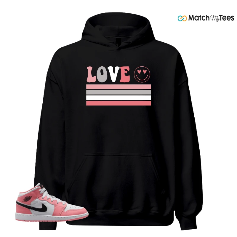 NIKE AIR JORDAN 1 MID GS PINK GAZE WHITE SNEAKER Matching Tees hoodie
