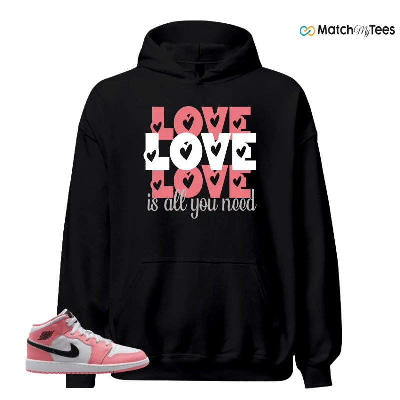 NIKE AIR JORDAN 1 MID GS PINK GAZE WHITE SNEAKER Matching Tees hoodie