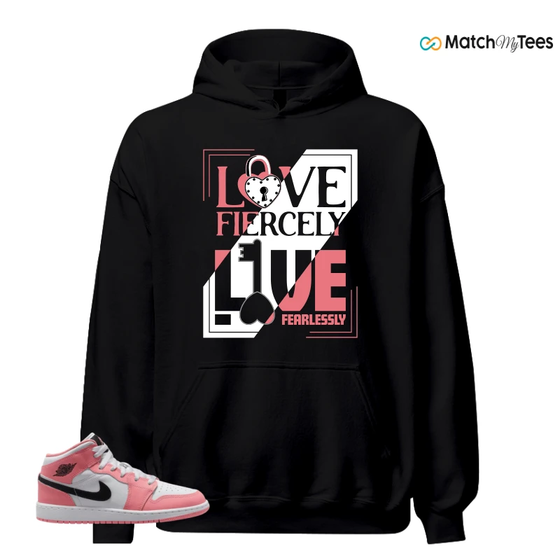 NIKE AIR JORDAN 1 MID GS PINK GAZE WHITE SNEAKER Matching Tees hoodie