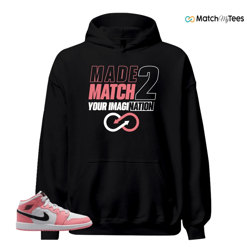 NIKE AIR JORDAN 1 MID GS PINK GAZE WHITE SNEAKER Matching Tees hoodie