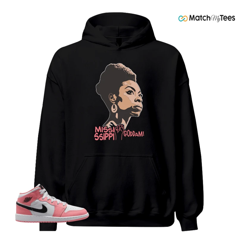 NIKE AIR JORDAN 1 MID GS PINK GAZE WHITE SNEAKER Matching Tees hoodie
