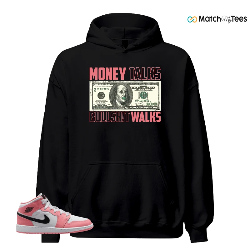NIKE AIR JORDAN 1 MID GS PINK GAZE WHITE SNEAKER Matching Tees hoodie