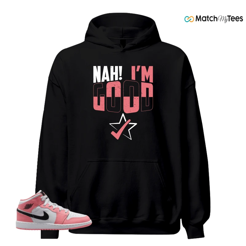 NIKE AIR JORDAN 1 MID GS PINK GAZE WHITE SNEAKER Matching Tees hoodie