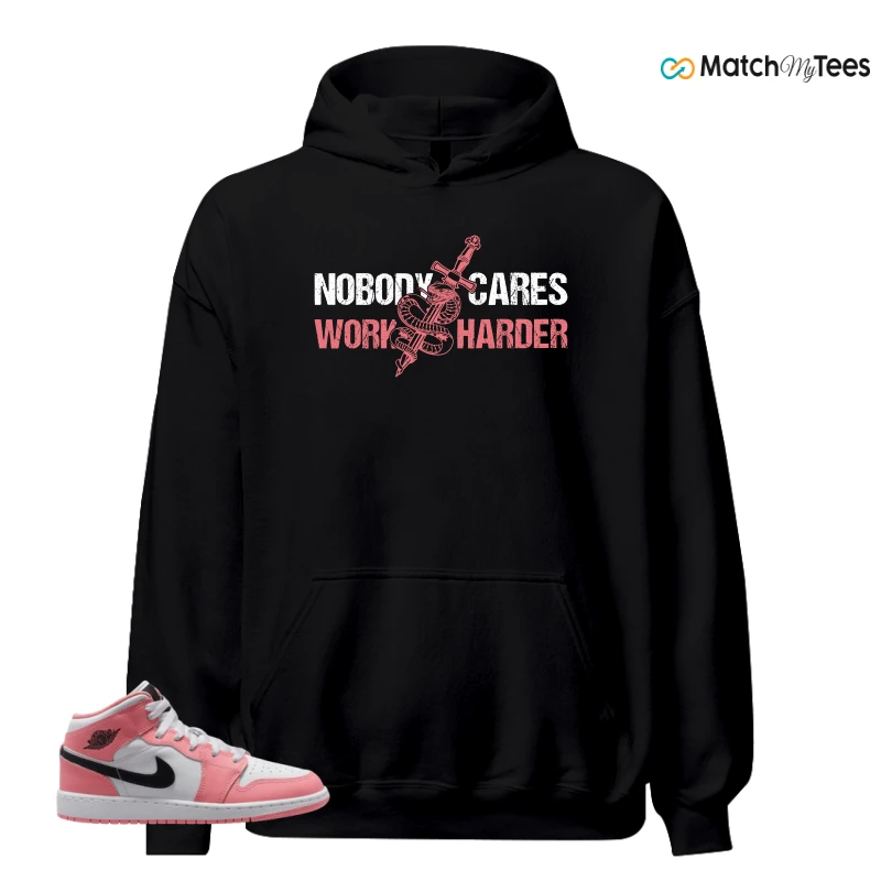 NIKE AIR JORDAN 1 MID GS PINK GAZE WHITE SNEAKER Matching Tees hoodie