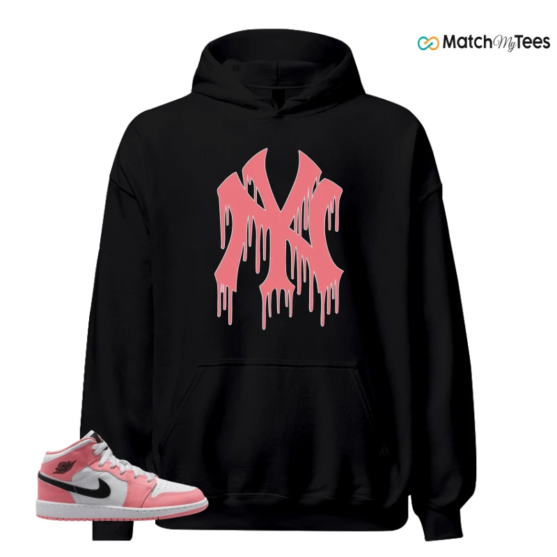 NIKE AIR JORDAN 1 MID GS PINK GAZE WHITE SNEAKER Matching Tees hoodie