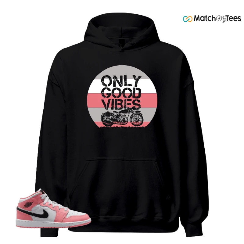 NIKE AIR JORDAN 1 MID GS PINK GAZE WHITE SNEAKER Matching Tees hoodie