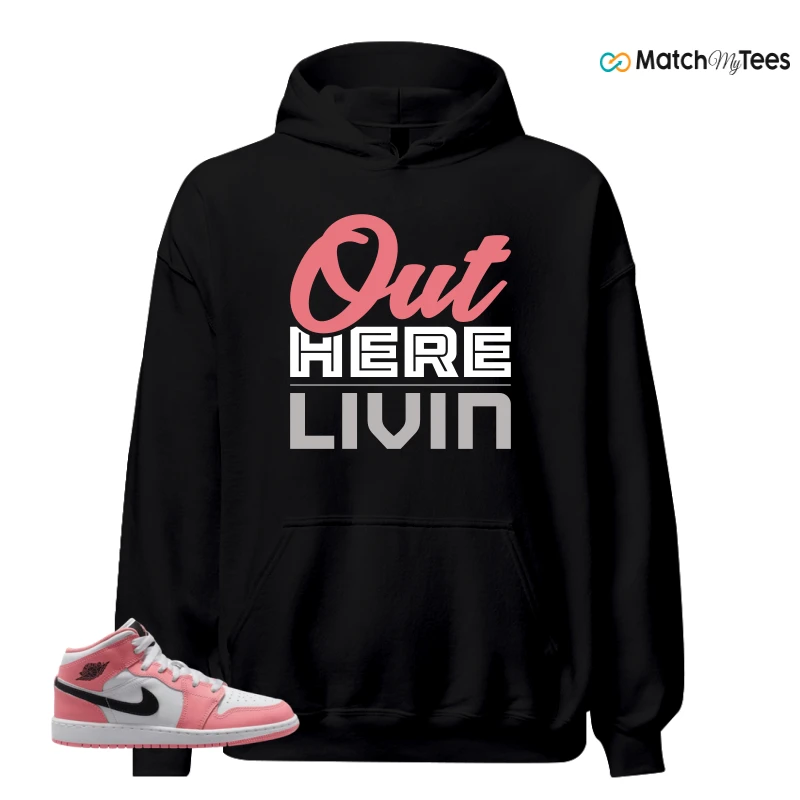 NIKE AIR JORDAN 1 MID GS PINK GAZE WHITE SNEAKER Matching Tees hoodie