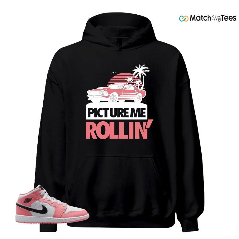 NIKE AIR JORDAN 1 MID GS PINK GAZE WHITE SNEAKER Matching Tees hoodie