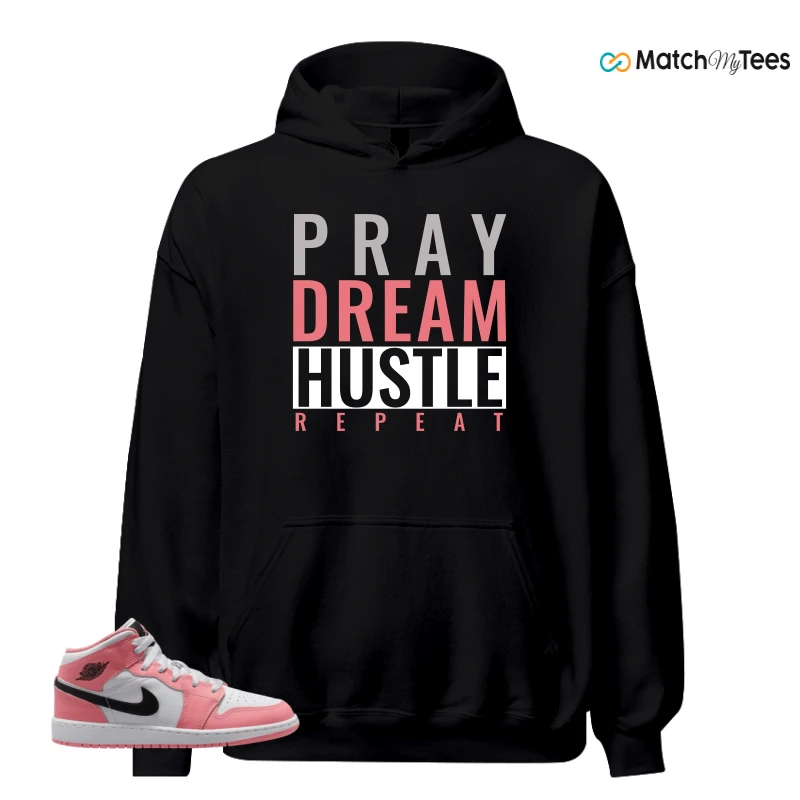 NIKE AIR JORDAN 1 MID GS PINK GAZE WHITE SNEAKER Matching Tees hoodie