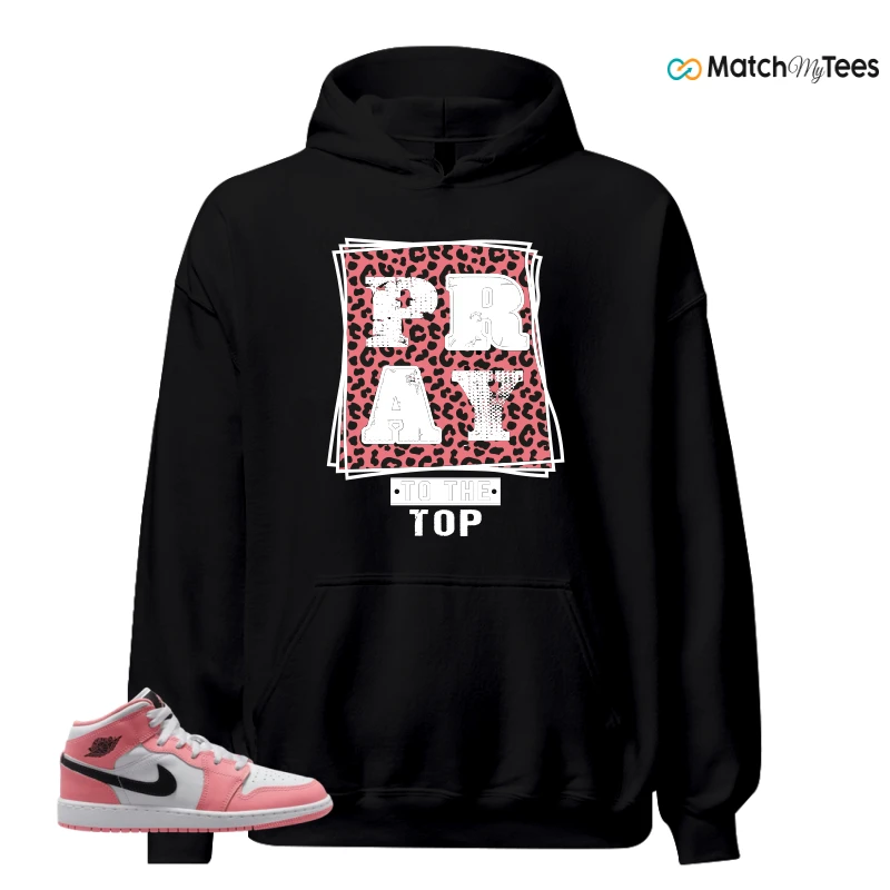 NIKE AIR JORDAN 1 MID GS PINK GAZE WHITE SNEAKER Matching Tees hoodie