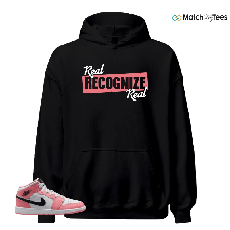 NIKE AIR JORDAN 1 MID GS PINK GAZE WHITE SNEAKER Matching Tees hoodie