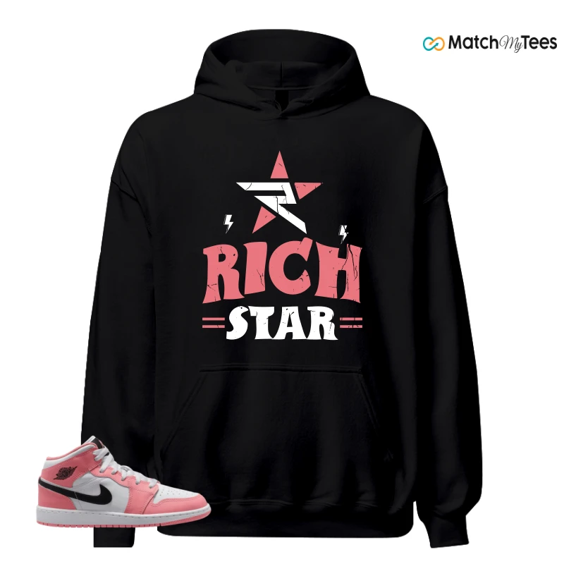 NIKE AIR JORDAN 1 MID GS PINK GAZE WHITE SNEAKER Matching Tees hoodie