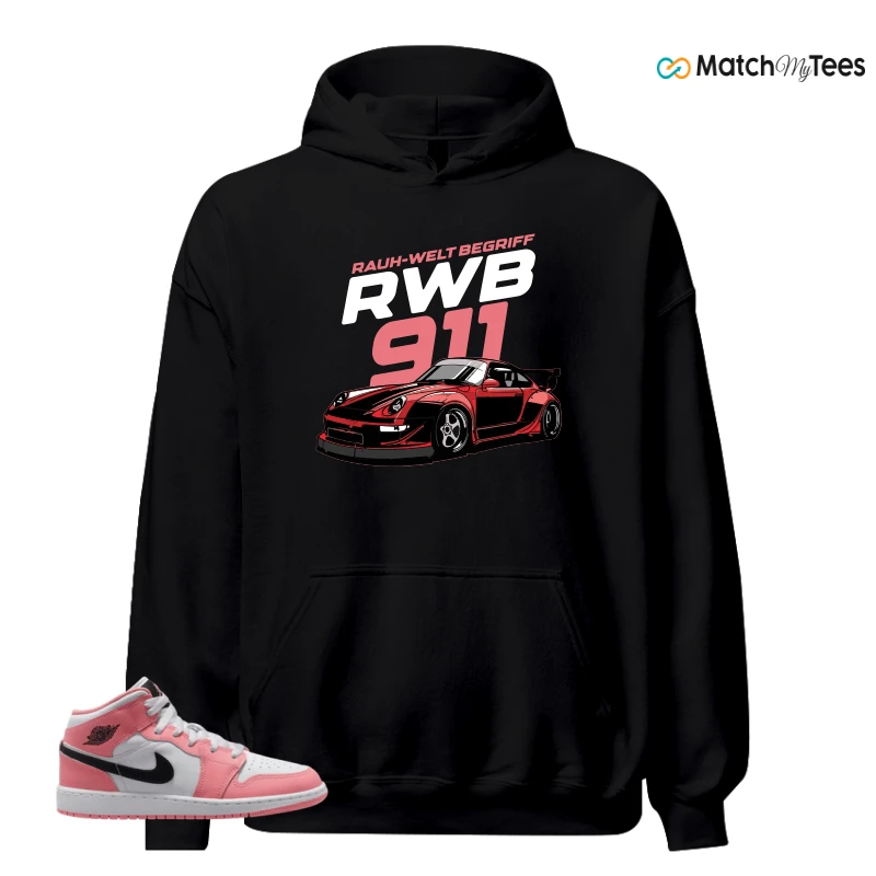 NIKE AIR JORDAN 1 MID GS PINK GAZE WHITE SNEAKER Matching Tees hoodie