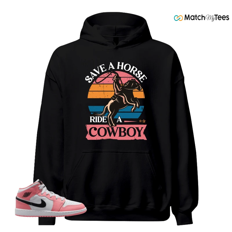 NIKE AIR JORDAN 1 MID GS PINK GAZE WHITE SNEAKER Matching Tees hoodie