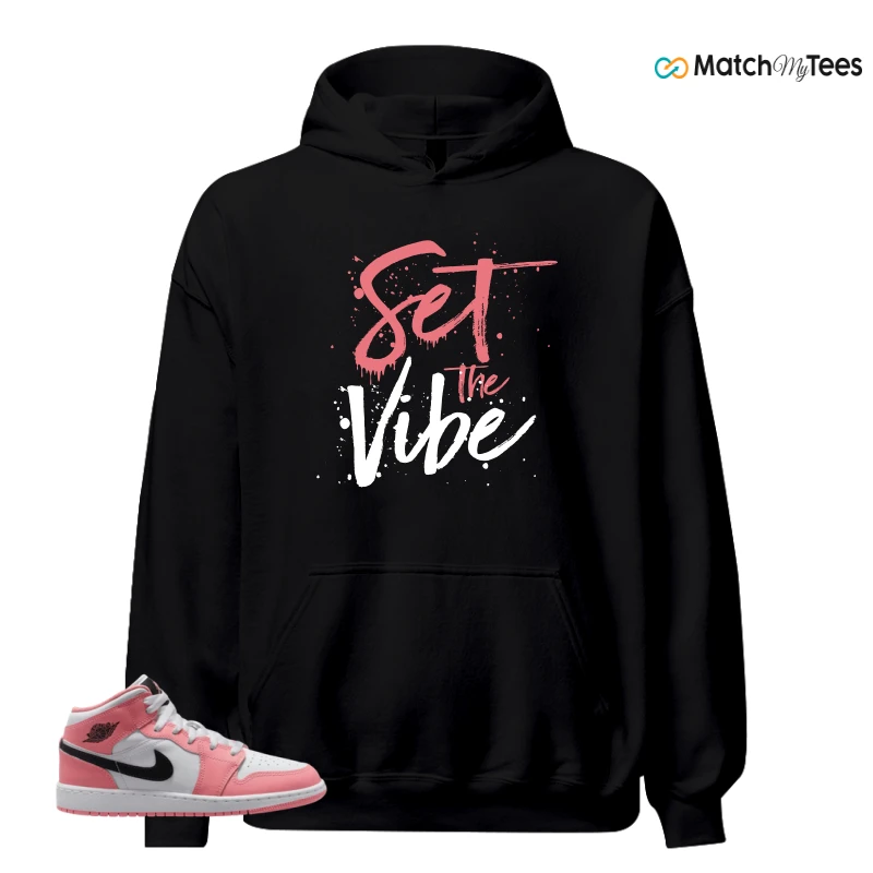 NIKE AIR JORDAN 1 MID GS PINK GAZE WHITE SNEAKER Matching Tees hoodie