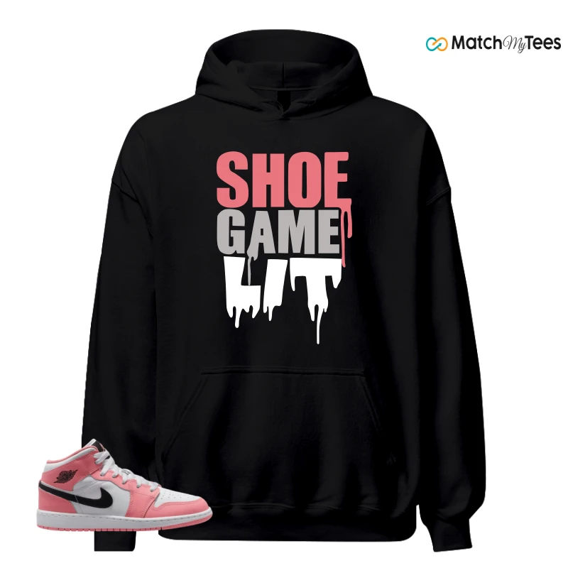 NIKE AIR JORDAN 1 MID GS PINK GAZE WHITE SNEAKER Matching Tees hoodie