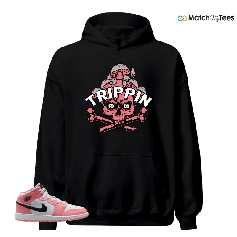 NIKE AIR JORDAN 1 MID GS PINK GAZE WHITE SNEAKER Matching Tees hoodie