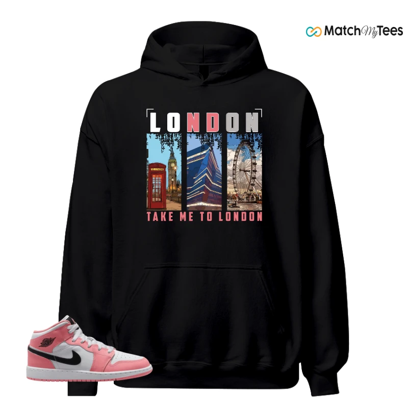 NIKE AIR JORDAN 1 MID GS PINK GAZE WHITE SNEAKER Matching Tees hoodie
