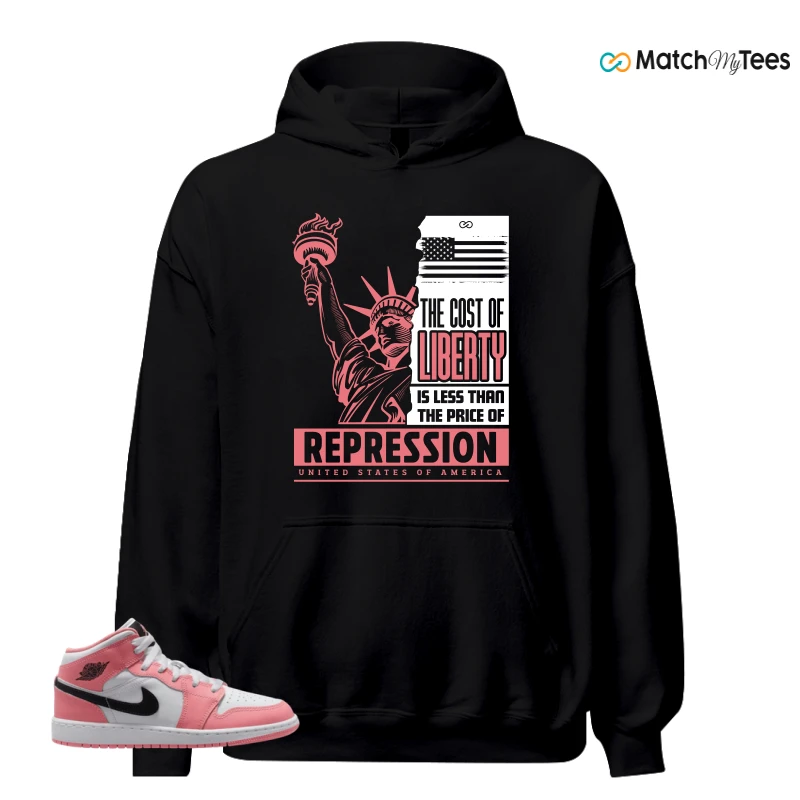 NIKE AIR JORDAN 1 MID GS PINK GAZE WHITE SNEAKER Matching Tees hoodie