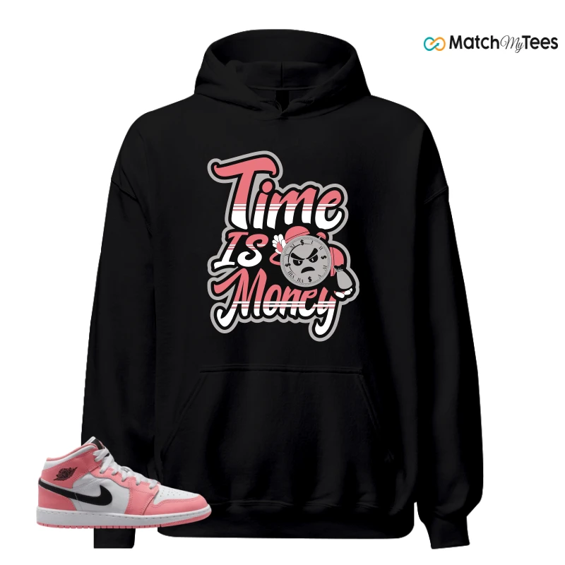 NIKE AIR JORDAN 1 MID GS PINK GAZE WHITE SNEAKER Matching Tees hoodie