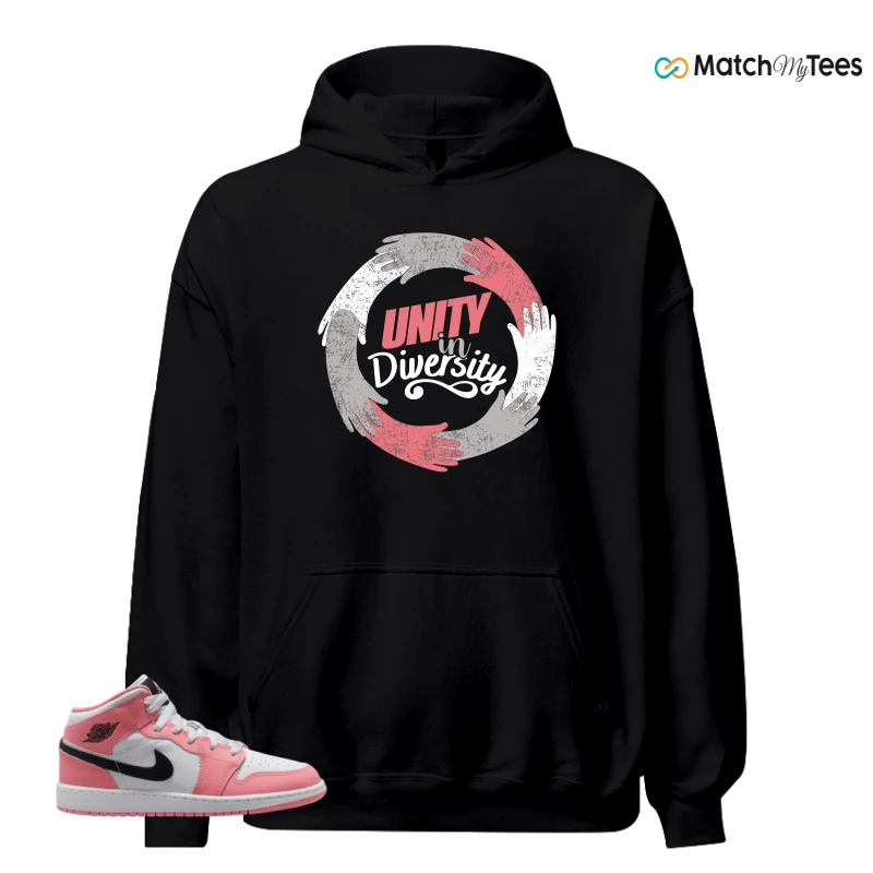 NIKE AIR JORDAN 1 MID GS PINK GAZE WHITE SNEAKER Matching Tees hoodie